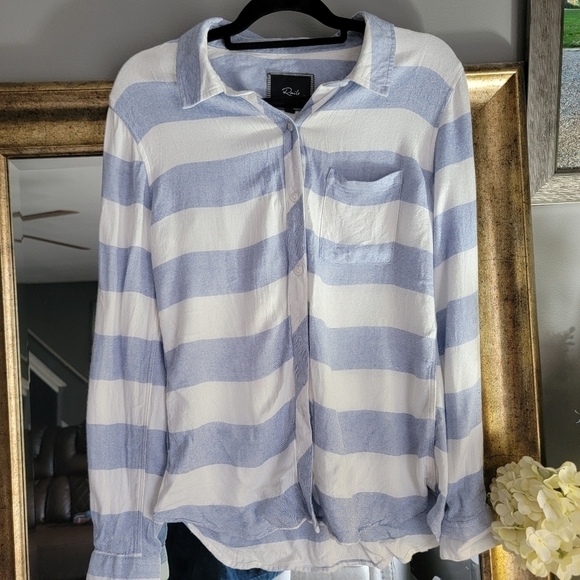 Rails stripped button down women blue and white top - Picture 1 of 5